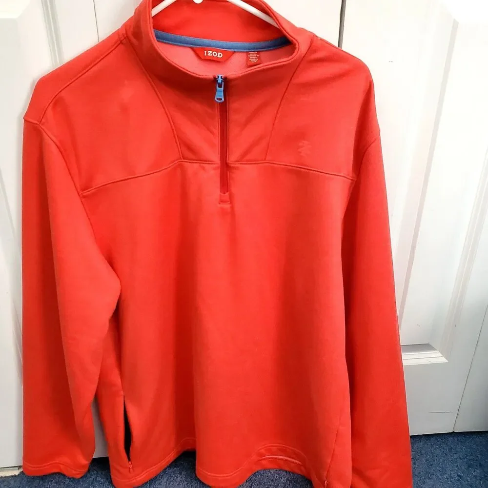 Izod Golf Mens Pullover Large Red 1/4 Zip Mock Neck Long Sleeve Sweater Blue Zip